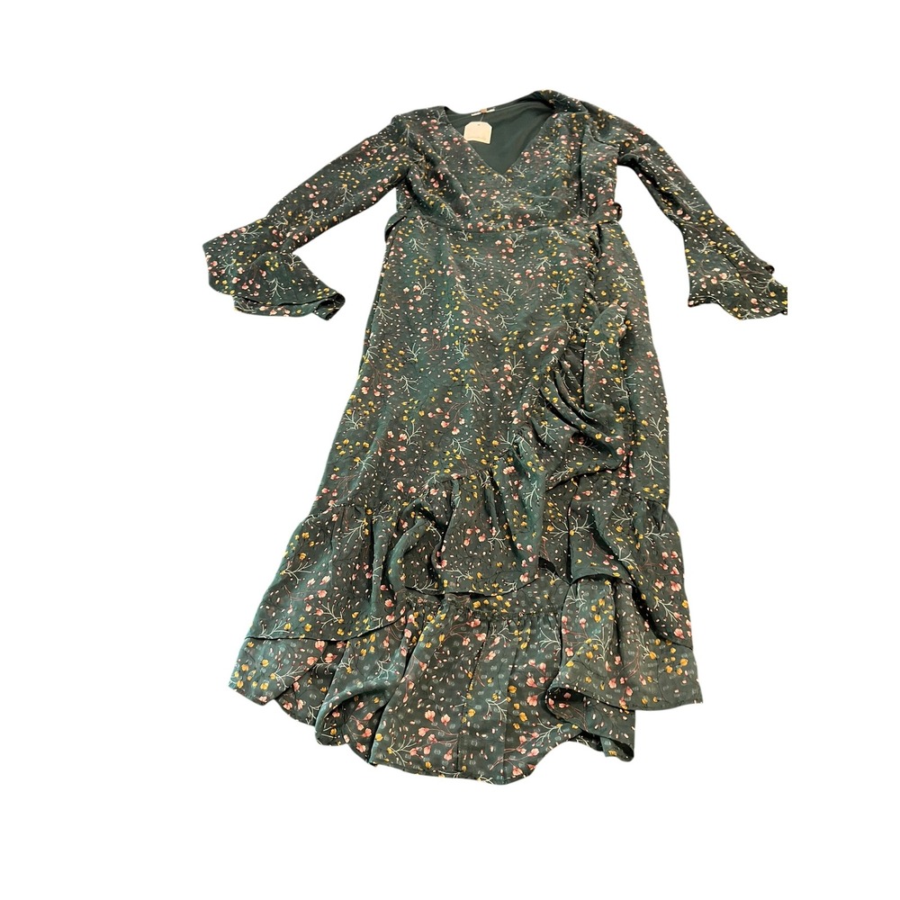 Wonderly Midnight Garden Faux Wrap‎ Dress XL June Bug Floral Bell Sleeve